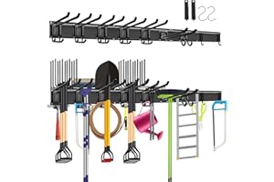 Mimoke Soporte de pared para herramientas de garaje y jardín, 3 rieles, configuración de gancho versátil, 122 cm de longitud total, resistente, para herramientas de jardín y herramientas eléctricas