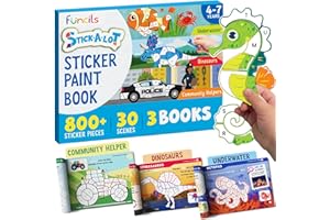 Funcils Paint by Sticker & Number for Kids – 30 couleurs par sticker Paint Book | Voyage, avion, activités de voiture pour enfants Ages 4-8 filles garçons | Jeux d'art et d'artisanat, puzzles books