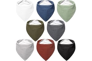 bearmoss Bavaglino Bambino Sciarpa Triangolo Bambino Sciarpa Mussola Bambino per Ragazzo e Ragazza, 100% Cotone Sciarpa Bambino Regolabile 8 Pezzi