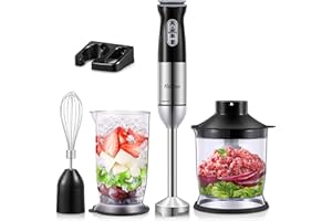 5 in 1 Stick Hand Blender Set for Kitchen, 12 Speed Stainless Steel Immersion Chopper, Beaker, Electric Whisk, for Smoothies, Soups, Sauces, Baby Food by Yabano