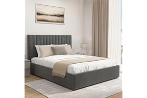 Blisswood Upholstered Ottoman Double Bed Frame 4ft6, Velvet Fabric Bed Frame With Storage, Ottoman Storage Bed With Gas Lift End Opening Wooden Slats, (4ft6 Dark Grey, No Mattress Included)