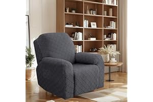 OKYUK OKUYUK Recliner Chair Cover, 4-Pieces Stretch Recliner Covers for Recliner Chair Soft Reclining Chair Slipcover Furniture Protector for Dogs Cats (Dark gray, 1 Seater)