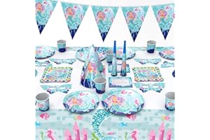 Tonsooze 96 Stück Meerjungfrau Party Geschirr Set - Gebutstag Party Set magische Meerjungfrau Geburtstag Geschirr Kit Abendessen Teller für Geburtstagsfeier, Hochzeiten, Jubiläen, 6 Gäste
