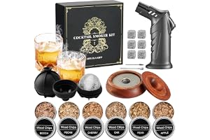 Jettory Cocktail Smoker Set – Whisky Roker med 6 Träslag, Brännare och 4 Granit Whisky Stones – Sats för Rökta Cocktails & Dr