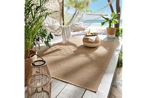TARACARPET Outdoor & Indoor Teppich für Wohnzimmer Balkon Terrasse wetterfest Borneo Sisal-Jute-Optik naturfarben beige Panama 067x180 cm