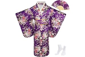 KRUIHAN Traditional Japanese Kimono Women Yukata Robe Silky Dressing Gown Japanese Style Dresses for Women,Party Fancy Dress Cosplay Costume with Folding Fans Tabi Socks Set