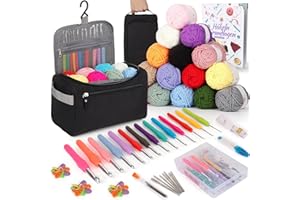 Coopay Kit Crochet Débutant Complet Portable, 15 Pelotes de Laine, Accessoires de Crochet Trioct, 73 Kits de Crochet Ergonomique avec Poignée Douce Longue de 2,0 À 10mm, Crochet Kit Debutant Enfant