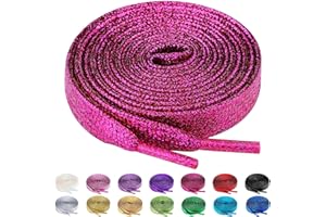 Olukssck 2 Paia Lacci Piatti Glitter Metallici Premium, Stringhe Scarpe Sportive, Lacci per Sneakers Resistenti, Lunghezza 80-100 - 120-140 - 160 cm, Larghezza 10 mm