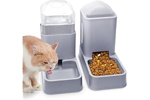 XINGCHENG-SPORT Automatischer Katzen-Futterspender Automatischer Hunde-Futterspender mit Hunde-Wassernapf-Spender, 2 Stück, Katzen-Futterspender und Katzen-Wasserspender im Set(Rosa) (deep Gray)