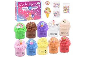 Thedttoy 10 Kits de Fluffy Butter Slime para niñas niños, Incluye Abalorios de Limo de Helados de Frutas, etc, súper elástico y Antiadherente, Juguete para aliviar el estrés Cumpleaños Navidad Regalo