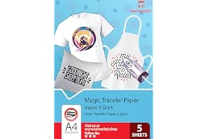 Raimarket Exclusive A4 Inkjet Heat Transfer Paper (5 Sheets), Specially Designed for T-Shirts, Advanced Iron-On Sheets for Light Fabrics, Create Custom Tees & Personalized Gifts with Printable Vinyl