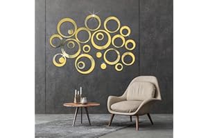 TRAUMARKEU Adesivi Murali Cerchio di Cristallo 3D. Acrilico Specchio Adesivi Murali Camera.Adesivo da Parete Rotondo per Camera Soggiorno Decorazione DIY Casa. (24 Pezzi, Colore Oro)