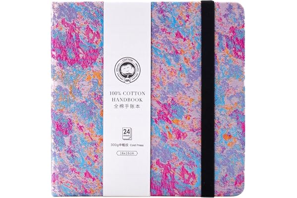 Carnet de journal aquarelle carré Lightwish, 100% coton, 300 g/m²/140 lb, sans acide, 24 feuilles de carnet de croquis aquarelle pressé à froid pour artistes adultes étudiants, 16 x 16 cm (Coucher de
