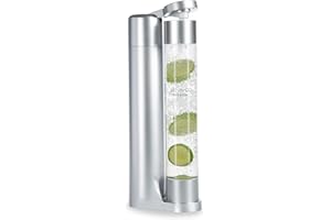 Levivo Machine à eau gazeuse Slim Fruit & Fun, bouteille de gazéification 1 L, gaz pour eau, cocktails et autres boissons, avec Technologie AIR CHARGE, couleurs : Argent