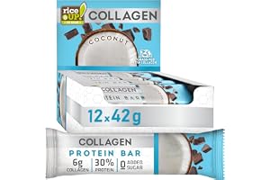 RiceUP! Proteinbars med kollagen - kokossmak, 12 x 42g | 6000 mg kollagenpeptider (typ I+III), 30% protein, sockerfri, proteinbar, fitness, proteinbar, proteinrik, utsökt