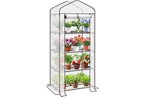 Sekey Mini Tomatengewächshaus mit 4 Regalböden, Folie Gewächshaus Klein Tomatenhaus Balkon Garten, Kleines Foliengewächshaus Stabil 160*70*50 cm, Weiß