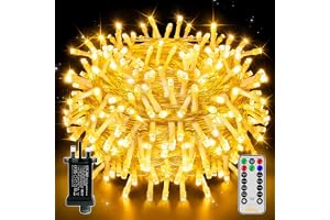 Ollny Christmas Tree Lights, 20m 200 LED Outdoor Fairy Light Mains Powered, Waterproof Warm White String Light with Plug,Remo