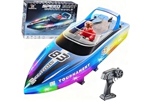 OBEST Barca di controllo remoto con luci a LED, 2,4 GHz, 15 km/h, barca telecomandata ad alta velocità, alta velocità, controllo remoto, 120 minuti, per piscina/lago/laghetto