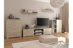 MATKAM Meblościanka Chopin 2, 5-częściowa, laminowana 18 mm, szafa z szufladami wys. 100 x szer. 80 x gł. 40 cm, szafka pod telewizor wys. 35 x szer. 150 x gł. 40 cm, komoda z drzwiami wys. 100 x szer