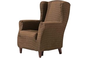 SAYMI Estoralis Vega | Funda de Diseño Moderno | Tejido Elastico Modelo Vega | Color Marron | para Sillon Orejero de 70 a 110 cm. | Protector de Sofá