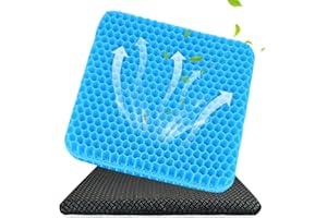 TWIRUSH Gel Seat Cushion, Double Thicken Honeycomb Gel Seat Cushion with Ice Non-Slip Cover, Breathable Lumbar Support Chair Cushion, Relax Back and Sciatica Gel Seat Cushion for Home Office Car Wheelchair