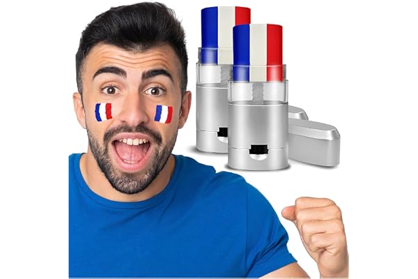nedit Kit Supporter France - Bleu Blanc Rouge - Accessoires Couleur Tricolore - Choississez Votre Kit : Stick Maquillage - Drapeau - Bandeau+Poignets - Lunettes - Perruque