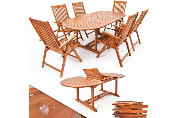 Salon de jardin Deuba, en bois d'eucalyptus et d'acacia 6+1 Garnitur - XL Tisch