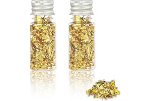 GAAINES 2 Bottles Decorative Gold Leaf, Multifunction Gold Leaf Decorative for Cakes, Decorative Gold Leaf for Cakes, DIY Craft, Gold Leaf Sheets Home Restaurant Decor Gold Foil for Cake Chocolate