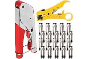 BLOSTM Kompressionszange F Stecker Set - Abisolierwerkzeug für Koaxialkabel, Sat Kabel F Stecker x 20, Kompressionszange für Coax RG6 RG58-22PCS