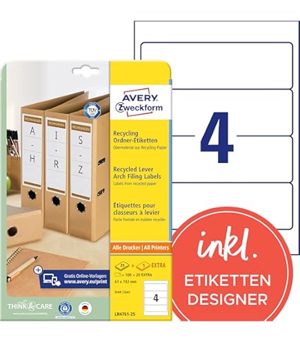 100 Ordner Etiketten 5,4x19cm - Selbstklebende Rückenschilder