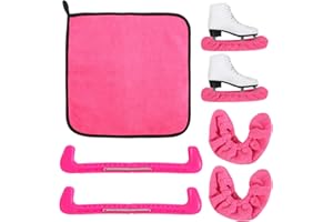 AOROPS Ice Skate Guards Kit, Pink Soft Skate Blade Covers Soakers with Towel Kit, Hard Skate Guards Protectors Hockey Figure Skates Accessories for Men Women