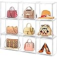 Cutora 4Pack Purse Organizer for Closet Clear Acrylic Display Case Handbag Storage Organizer Box with Magnetic Door Stackable Storage Bins with Dustproof Lid for Book Toys Shoes Cosmetic Collectibles
