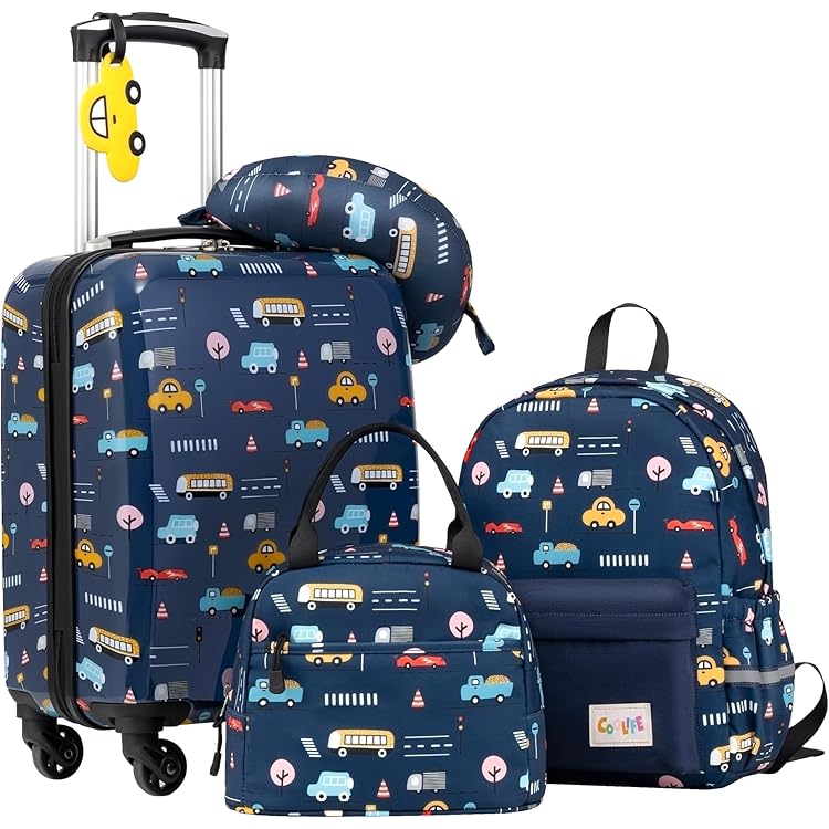 GOPLUS 5tlg Kinderkoffer Set, Kids Trolley mit Rucksack, Nackenkissen, Lunchbox, Gepäckanhänger, Kindergepäck mit Rollen, Reisekoffer mit Teleskopgriff für Kinder ab 3 Jahren (Dinosaurier GOPLUS 5tlg Kinderkoffer Set, Kids Trolley mit Rucksack, Nackenkissen, Lunchbox, Gepäckanhänger, Kindergepäck mit Rollen, Reisekoffer mit Teleskopgriff für Kinder ab 3 Jahren (Dinosaurier