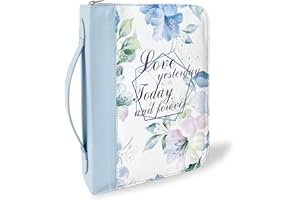GraduatePro Bibbia Cover per donne e ragazze, Bibbia per uomo, borsa per scritture con cerniera in pelle PU floreale con manico per il trasporto, regalo cristiano per signore, blu bambino