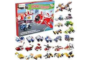 D-FantiX Christmas Advent Calendar, Kids Building Toys Advent Calendar Countdown to Christmas with Vehicles Pull Back Cars Construction Toys 24 Days Count Down Gift for Toddler Boys Girls