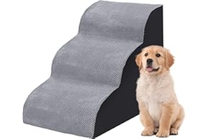 The Fellie Steps for Bed/Sofa With Washable Cover, 3-Steps High Density Foam Ramp, Non-Slip Pet Stairs for Small Older Injured Dogs and Cats, Grey, 40 x 55 x 35cm