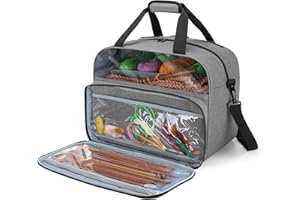 Teamoy Bolso para Ovillos, Organizador para Lanas, Bolsa Almacenamiento para Ovillos de Hilos, Ganchos de Ganchillos y Otros Accesorios de Tejer, Gris (Patente Pendiente).