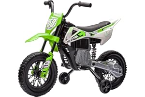 AIYAPLAY Moto électrique Enfants, Moto Cross pour Enfants, 2 Moteurs 12V Puissant, Vitesse Max. 5 km/h, Roues d'entraînement, système de Suspension, Musique, pour 3 à 6 Ans, Vert