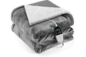 ‎ONEAMG OneAmg Heizdecke mit Abschaltautomatik, 133 x 155cm 10-Stunden-Timer und 6 Heizstufen, Wärmedecke Elektrisch- Mit Digitaler Fernbedienung, Maschinenwaschbar,Heated Blanket Grau