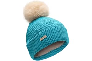 ZLYC Chapeaux d'hiver pour Enfants Filles garçons Bonnet Pompon Bonnet tricoté doublé Coton