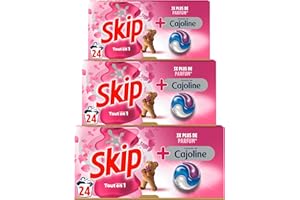 Skip Lessive Capsules Tout-en-1 Touche de Cajoline 3 x 24 Lavages