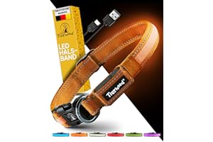 Tierhood Świecąca obroża dla psa – LED obroża dla małych i dużych psów – Trwała, odporna na warunki atmosferyczne i wygodna – Idealna na nocne spacery