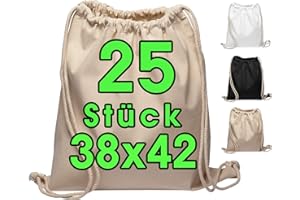 ‎ELES VIDA 25 STÜCK Baumwollbeutel Turnbeutel 38 x 42cm Sportbeutel - Rucksack Stofftasche Bag, Beutel, Baumwollbeutel, Jutebeutel OEKO-TEX® zertifiziert Stoffbeutel Einkaufsbeutel Gym Sac Sack zum bemalen Set