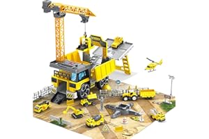 RedCrab Véhicule Chantier Jouet Enfants avec Tapis de Jeu Grue à Tour Excavatrice Bulldozer Camion Bétonnière Véhicules de Construction Jouet pour Enfant 3 4 5 6 7 8+ Ans Cadeau d’Anniversaire