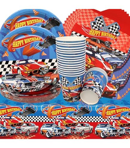 Set Stoviglie Compleanno Tema Auto - 10 Postazioni Con Tovaglia E Tovaglioli - Foto 2