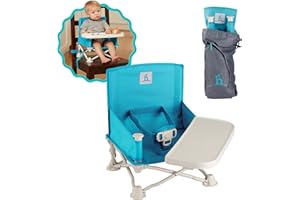 hiccapop Omniboost Travel Booster Seat with Tray for Baby | Folding Portable High Chair for Eating, Camping, Beach, Lawn, Grandma’s | Tip-Free Design Straps to Kitchen Chairs - Go-Anywhere High Chair