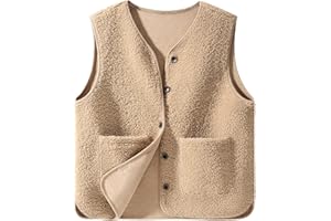 Yuson Girl Gilet Donna Morbido Pile Senza Maniche Smanicato Elegante Invernale Gilet Termico con Bottoni Autunno Caldo Peluche Gilet Ultraleggeri Scollo a V Waistcoat con Tasche