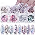Benting Holographic Nail Art Sequins Glitter Kits 8 Boxes 3D Nails Glitter Metallic Shining Flakes Acrylic Powder Dust Sequins for Nails Decoration Holographic Manicure Tips