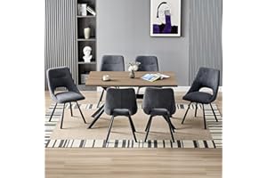 LEWE Essgruppen Esstisch mit 6 Stühlen, 140 x 80 x 76 cm Rechteckig Esstisch aus Holz mit 6 Esszimmerstühle, Gepolstert, Breitere Sitzfläche, Armlos, für Küche Esszimmer und Wohnzimmer,Dunkelgrau