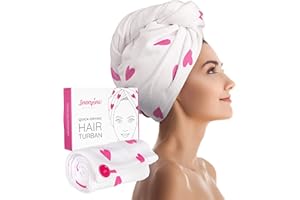 Snoozing Beauty - Quick Dry Hair Turban Towel | Luxury Super Absorbent Rapid Drying Hair Towel Wrap | Unique Heart Design Microfiber Hair Towel for Women or Girls | 64 x 27 cm